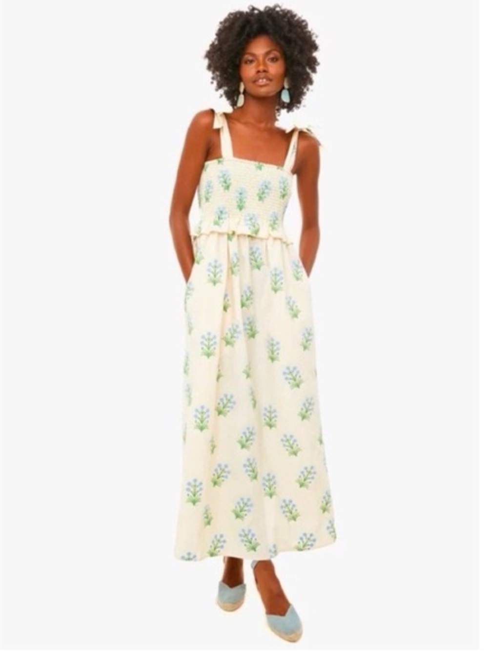 Tuckernuck Embroidered Floral Smocked Maxi Dress Tie Straps NWT Size S